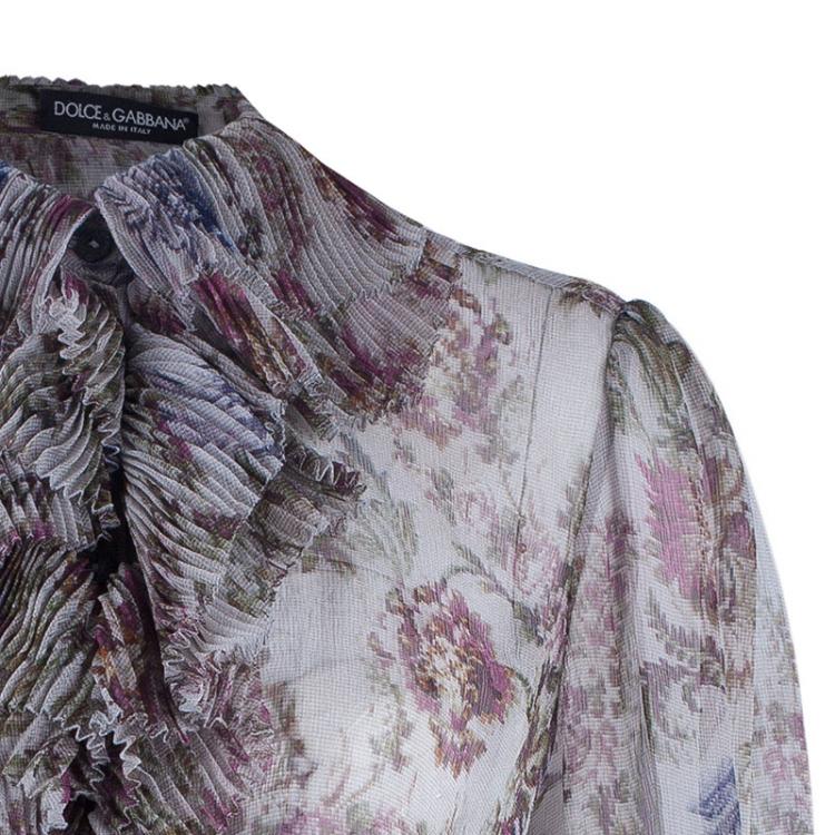 Pre Owned Dolce and Gabbana Floral Chiffon Pleated Blouse M