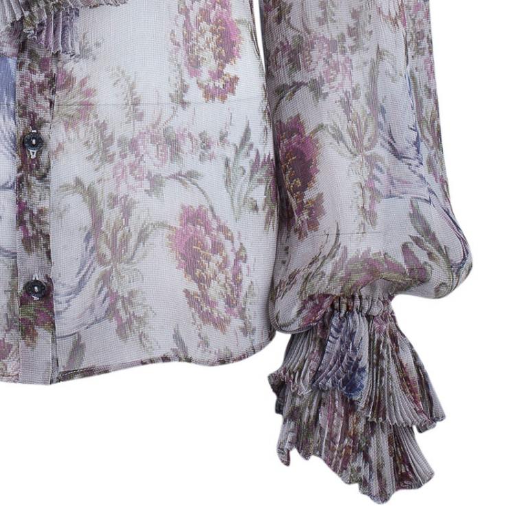 Pre Owned Dolce and Gabbana Floral Chiffon Pleated Blouse M