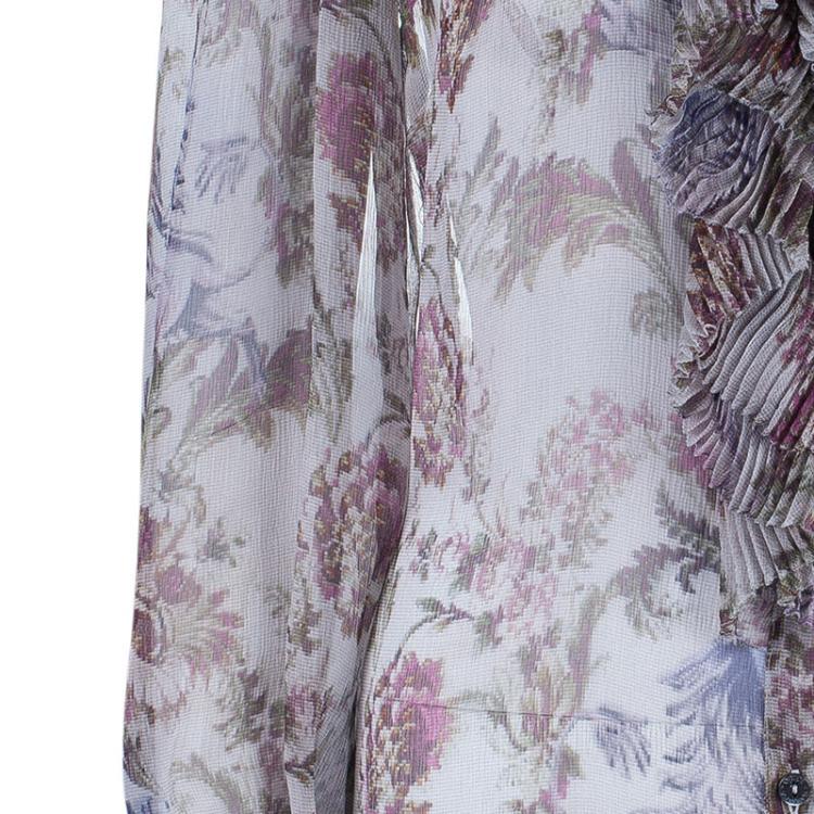 Pre Owned Dolce and Gabbana Floral Chiffon Pleated Blouse M