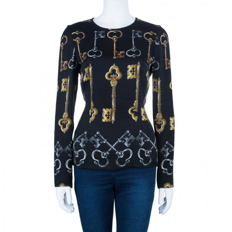 Pre Owned Dolce and Gabbana Black Key Silk Top M
