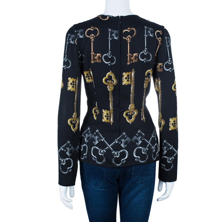 Pre Owned Dolce and Gabbana Black Key Silk Top M