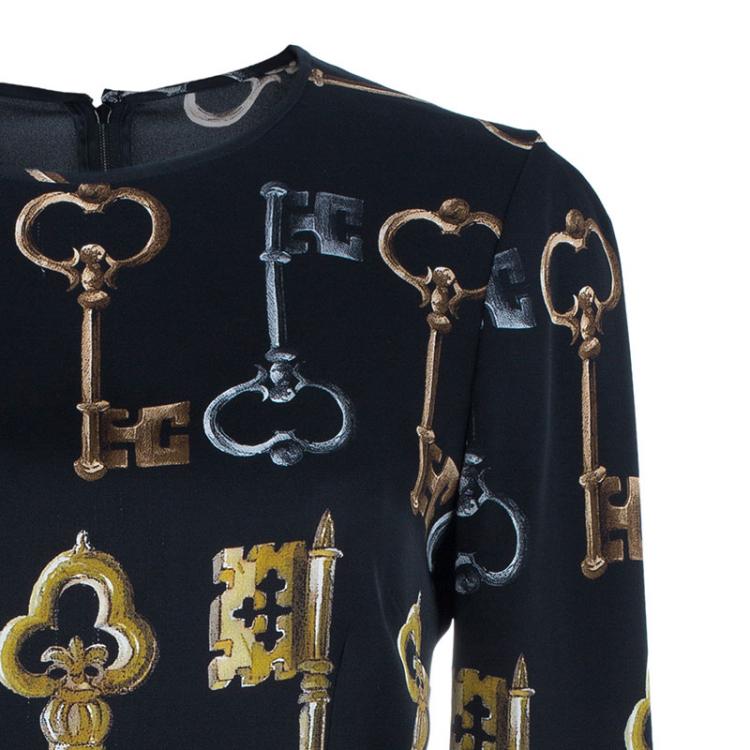 Pre Owned Dolce and Gabbana Black Key Silk Top M