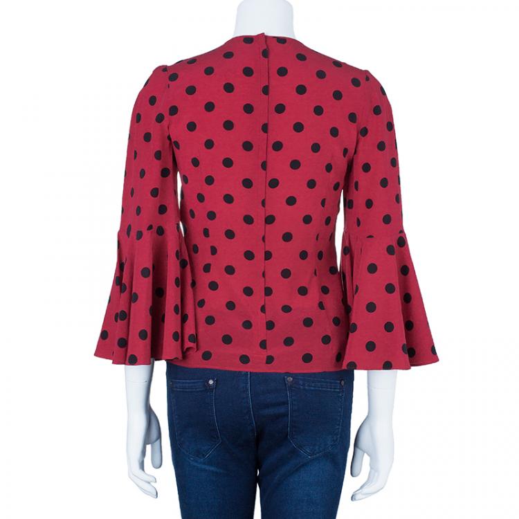 Pre Owned Dolce and Gabbana Red Dotted Top S