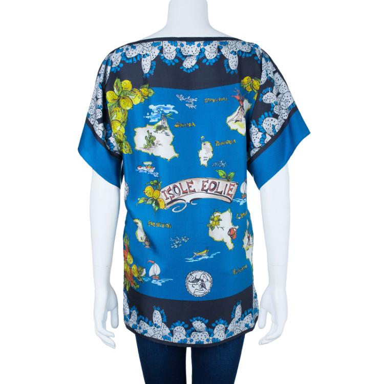 Pre Owned Dolce And Gabbana Isole Eolie Printed Silk Oversize Top XS