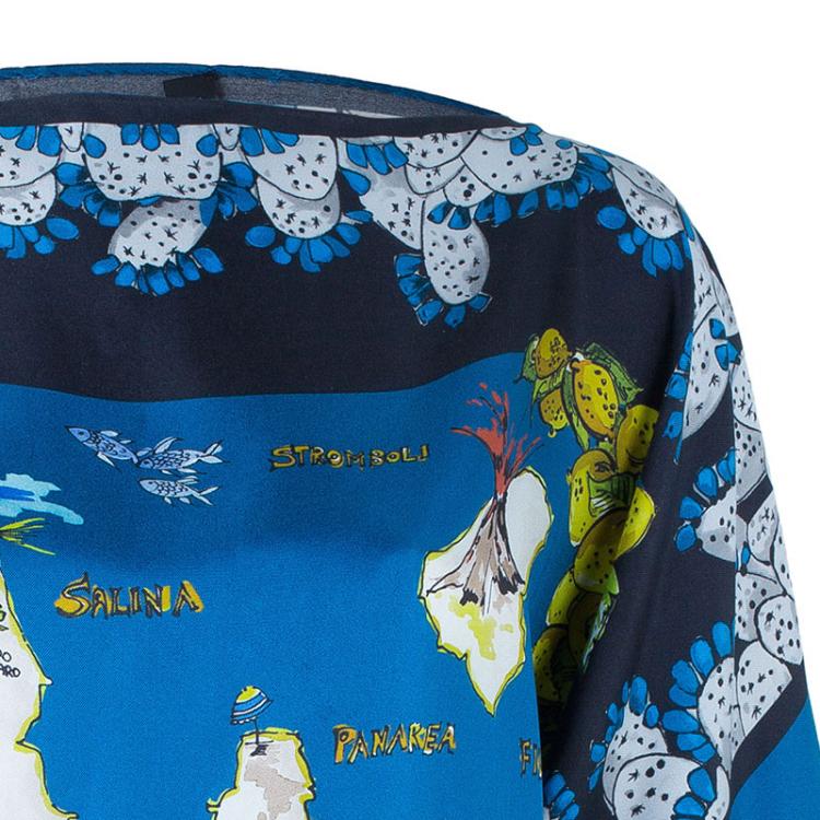 Pre Owned Dolce And Gabbana Isole Eolie Printed Silk Oversize Top XS