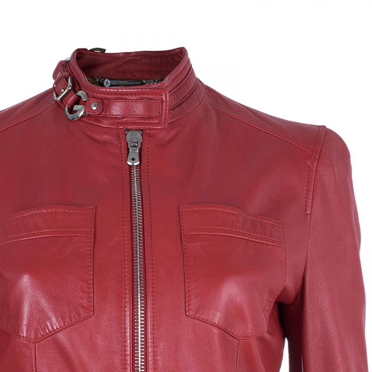 Pre Owned Dolce and Gabbana Red Leather Jacket S