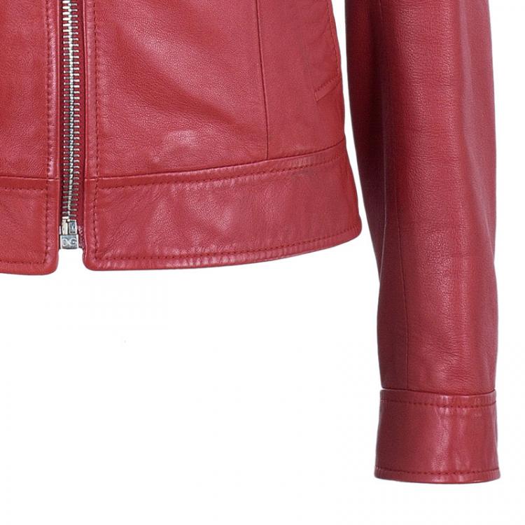 Pre Owned Dolce and Gabbana Red Leather Jacket S