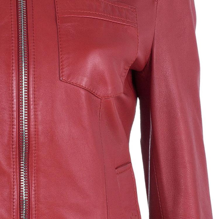 Pre Owned Dolce and Gabbana Red Leather Jacket S