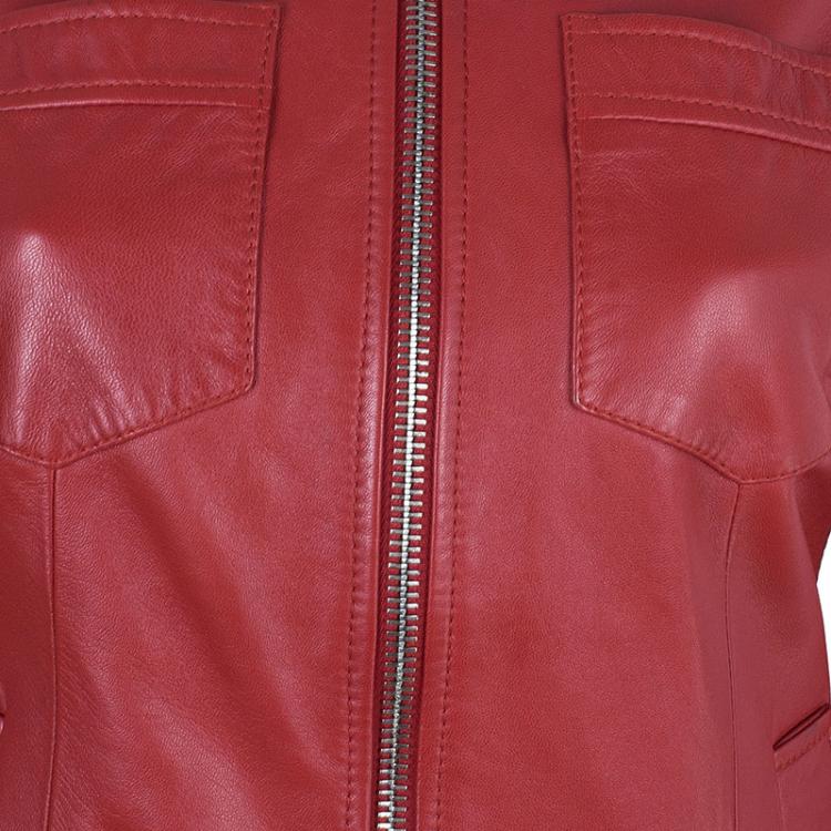 Pre Owned Dolce and Gabbana Red Leather Jacket S