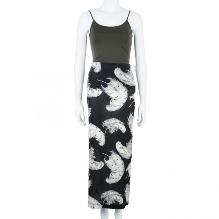 Pre Owned Dolce and Gabbana Feather Print Maxi Skirt S
