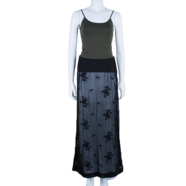 Pre Owned Dolce and Gabbana Black Net Floral Skirt M