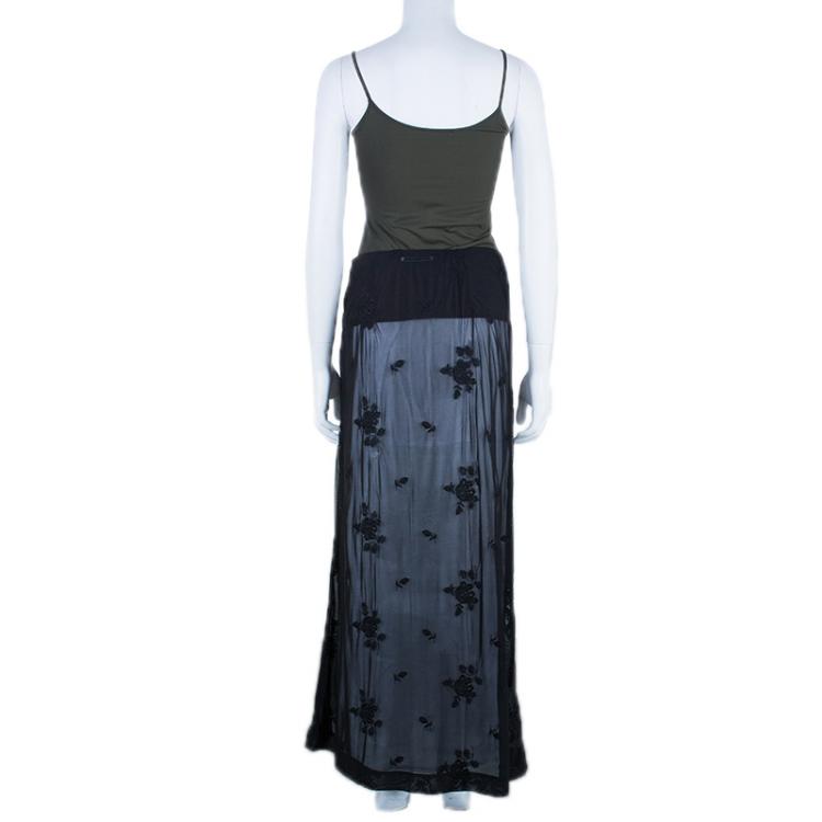 Pre Owned Dolce and Gabbana Black Net Floral Skirt M