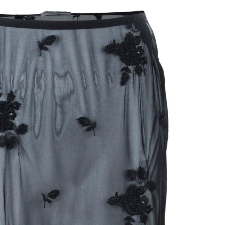 Pre Owned Dolce and Gabbana Black Net Floral Skirt M