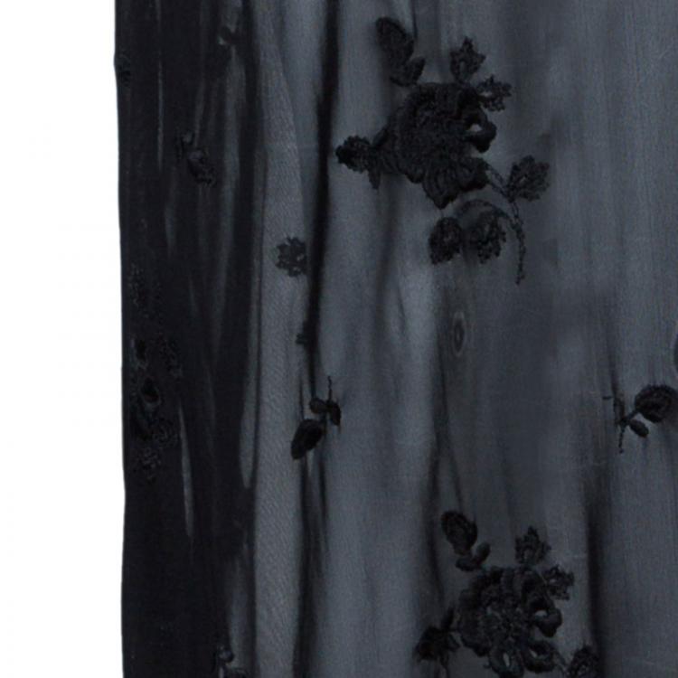 Pre Owned Dolce and Gabbana Black Net Floral Skirt M