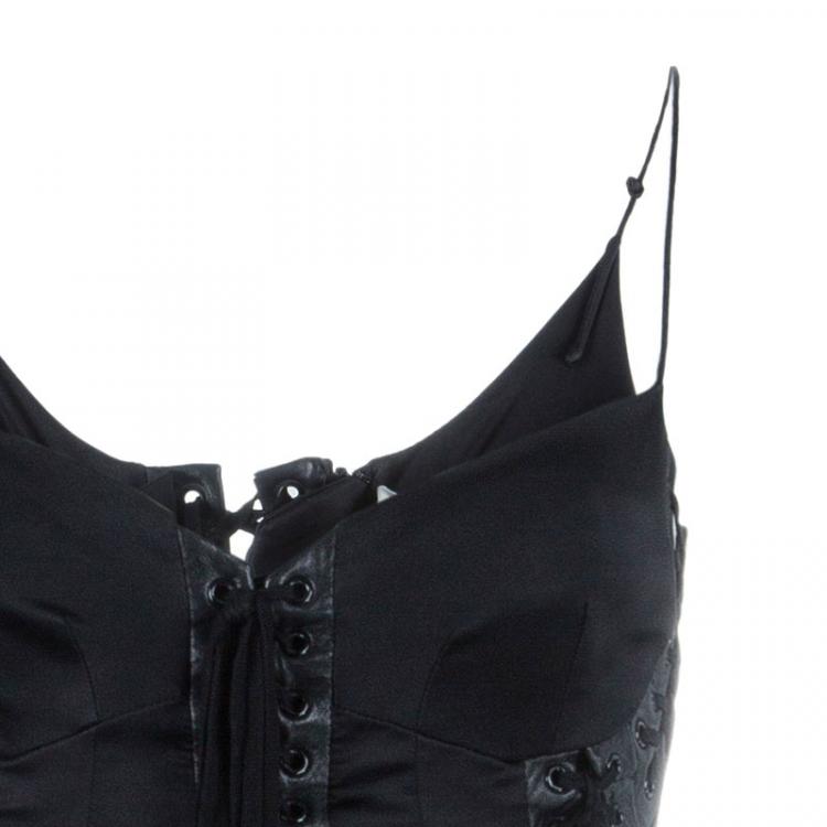 Pre Owned Dolce and Gabbana Black Leather Trim Lace-up Dress S