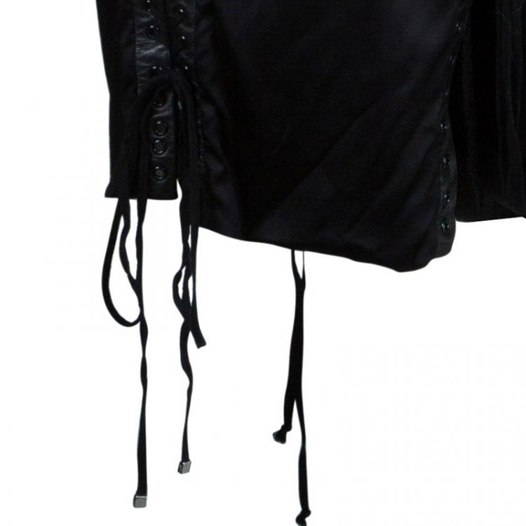 Pre Owned Dolce and Gabbana Black Leather Trim Lace-up Dress S