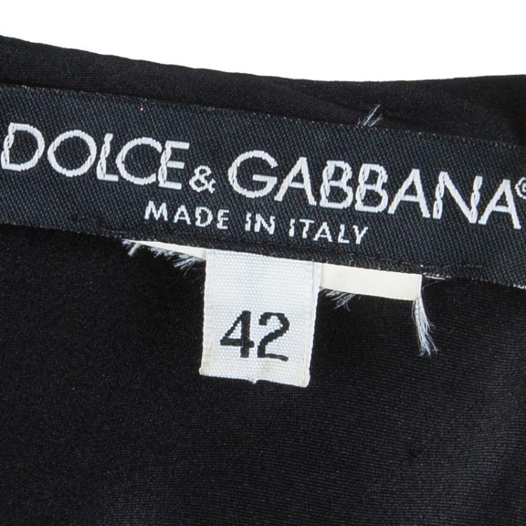 Pre Owned Dolce and Gabbana Black Leather Trim Lace-up Dress S