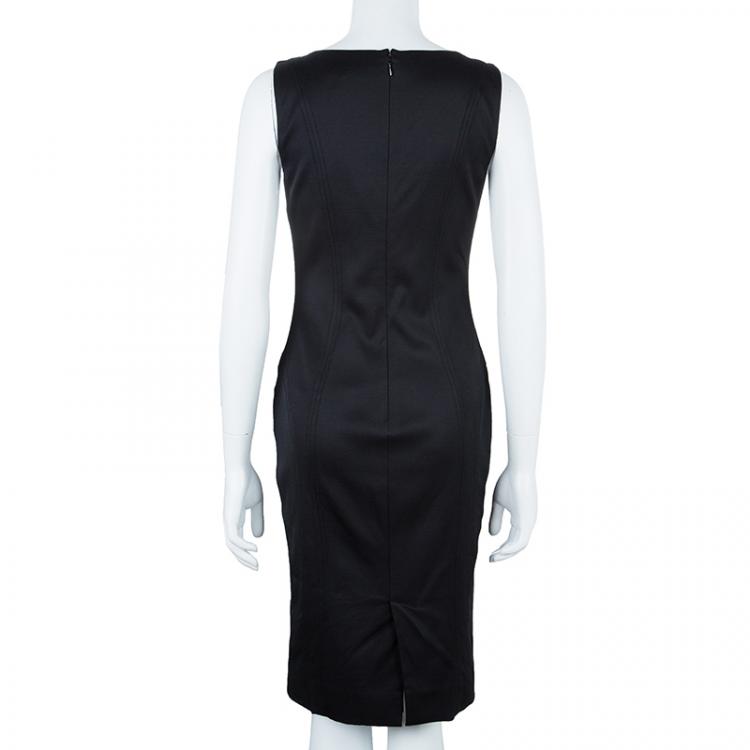 Pre Owned Dolce and Gabbana Black Sleeveless Leopard Print Inset Dress M