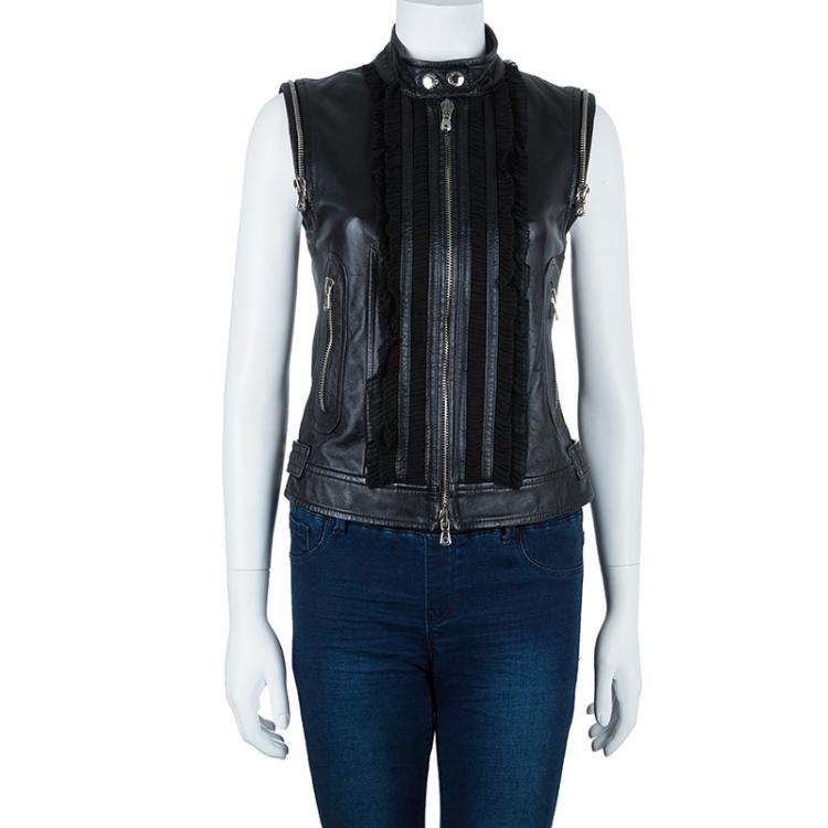 Black leather sleeveless outlet jacket womens