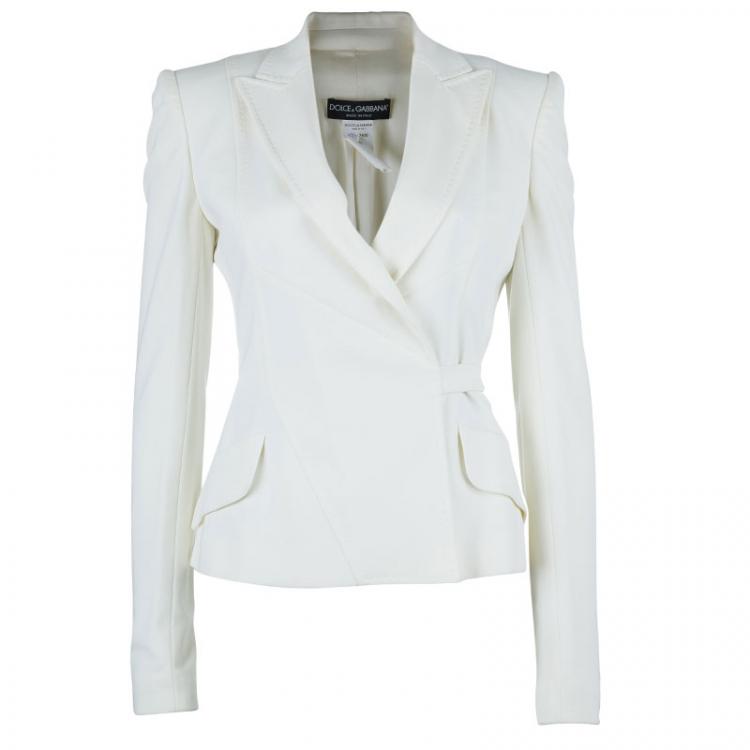 Pre Owned Dolce and Gabbana Off-White Striped Pant Suit S