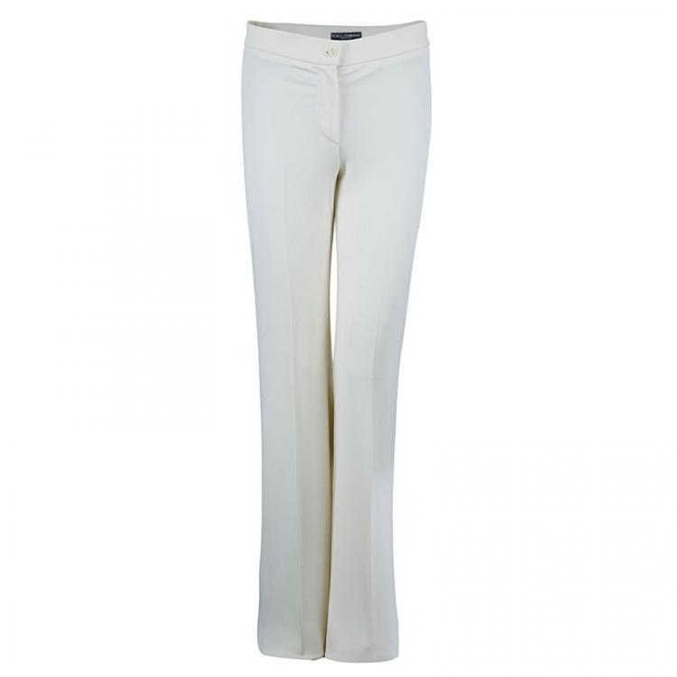 Pre Owned Dolce and Gabbana Off-White Striped Pant Suit S