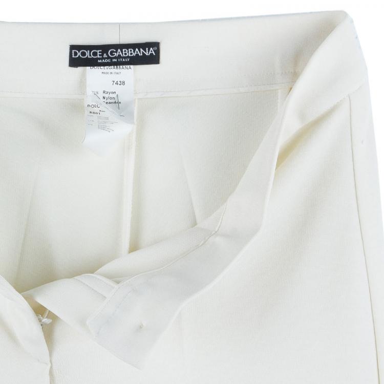 Pre Owned Dolce and Gabbana Off-White Striped Pant Suit S
