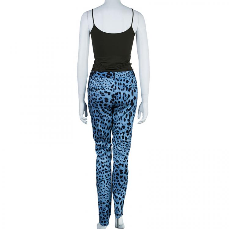 مملوكة مسبقًا Dolce And Gabbana Blue Leopard Print Trousers S