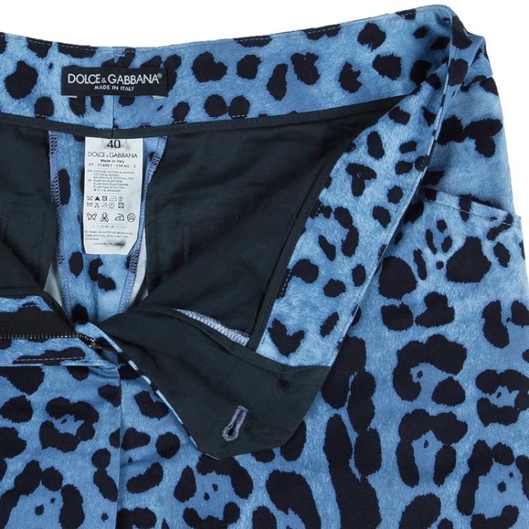 مملوكة مسبقًا Dolce And Gabbana Blue Leopard Print Trousers S