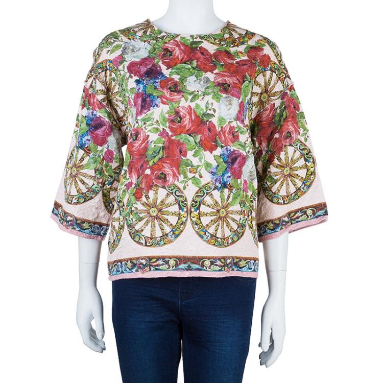 Pre Owned Dolce And Gabbana Floral Jacquard Top M