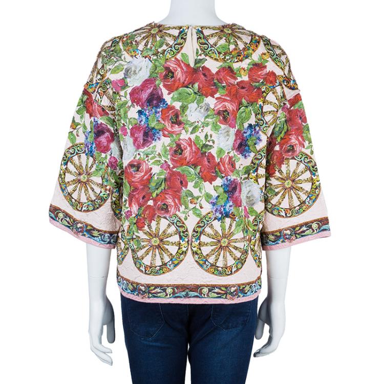 Pre Owned Dolce And Gabbana Floral Jacquard Top M