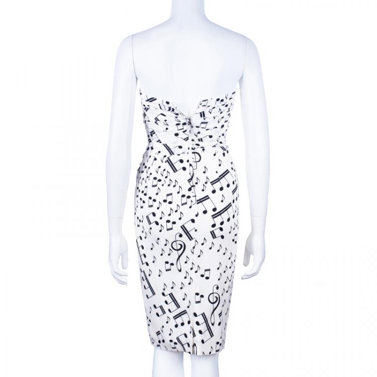 Pre Owned Dolce And Gabbana Strapless Musical Note Print Dress S