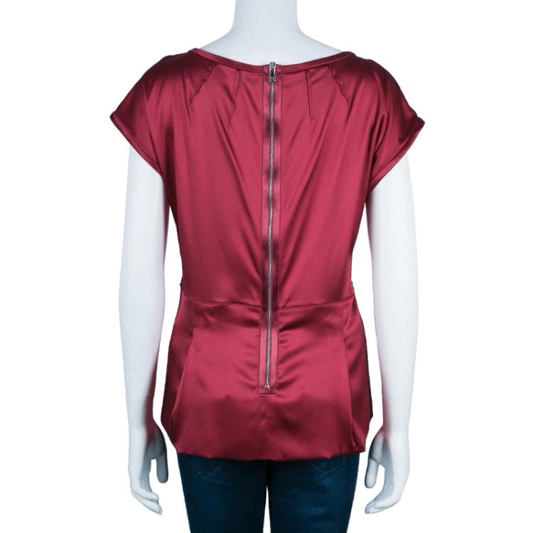 Pre Owned Dolce and Gabbana Red Satin Short Sleeve Top M