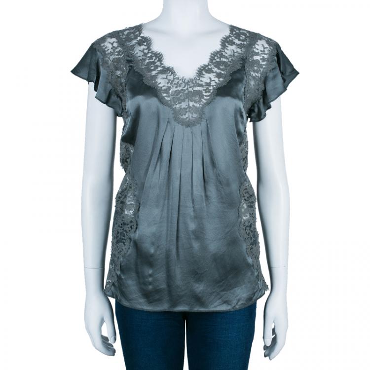 Pre Owned Dolce And Gabbana Green Silk Lace Top S