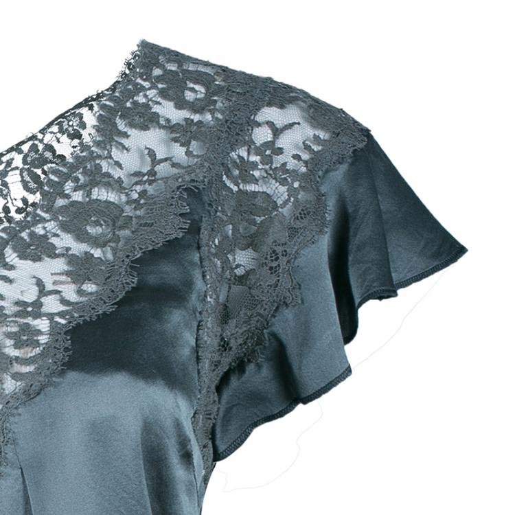 Pre Owned Dolce And Gabbana Green Silk Lace Top S