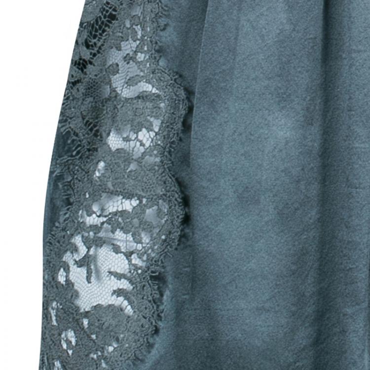 Pre Owned Dolce And Gabbana Green Silk Lace Top S