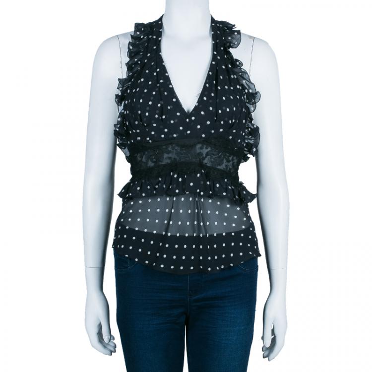 Pre Owned Dolce and Gabbana Chiffon Halter Polka-dot Top S