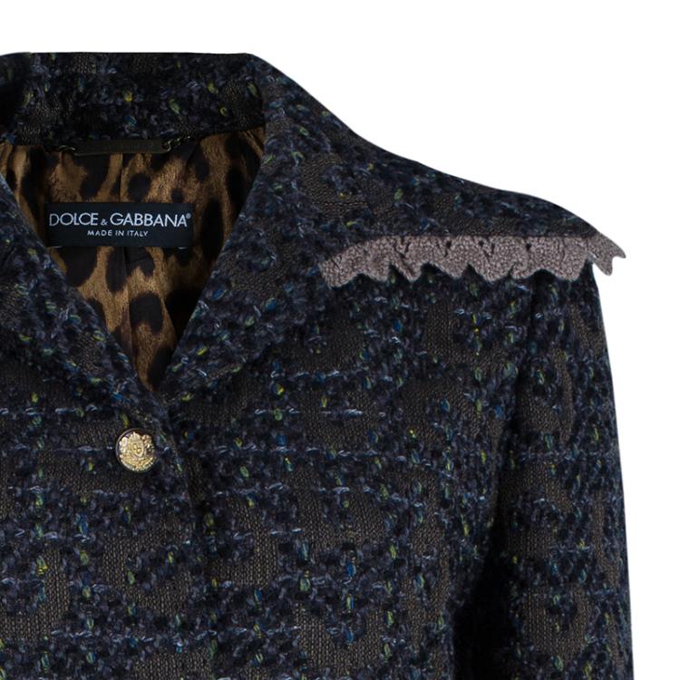 Pre Owned Dolce and Gabbana Grey Multicolor Coat L