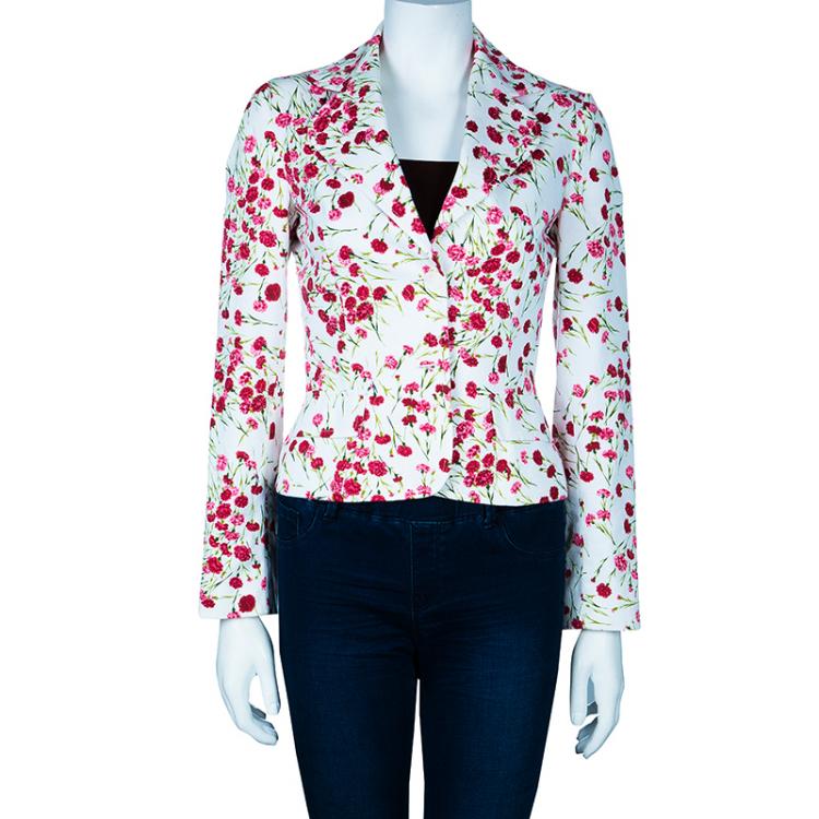 Pre Owned Dolce and Gabbana White Floral Print Blazer S