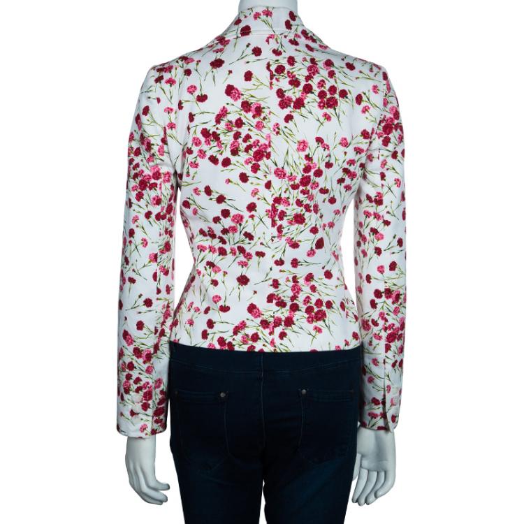 Pre Owned Dolce and Gabbana White Floral Print Blazer S