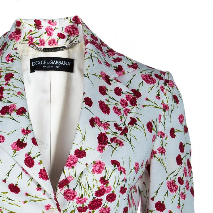 Pre Owned Dolce and Gabbana White Floral Print Blazer S