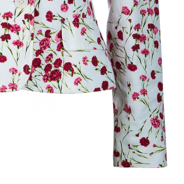 Pre Owned Dolce and Gabbana White Floral Print Blazer S