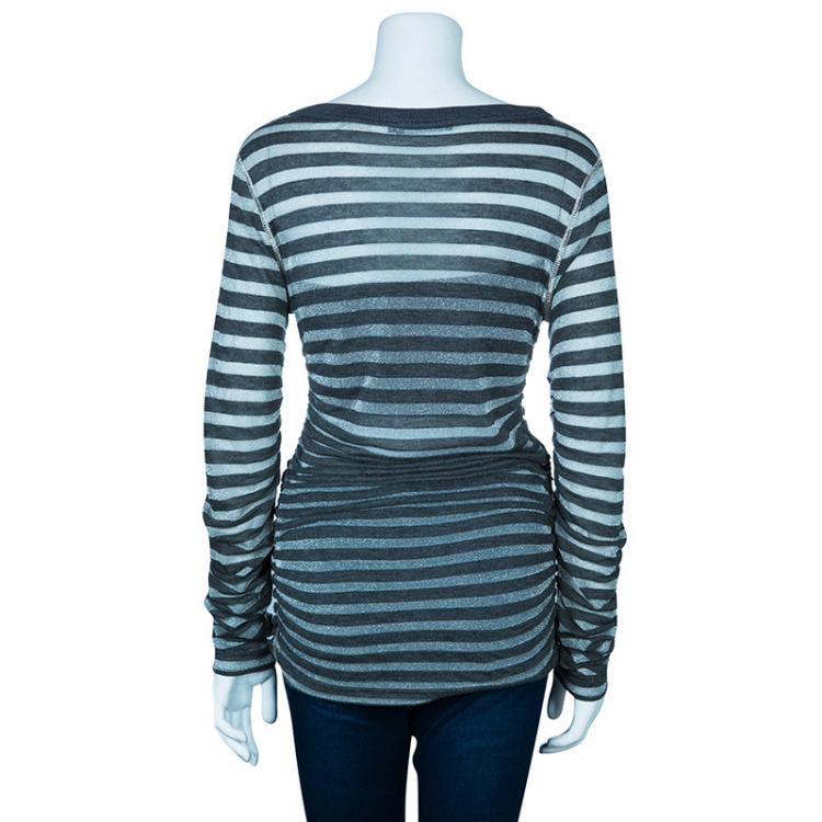 Pre Owned Dolce and Gabbana Grey and Silver Long Sleeve Top M