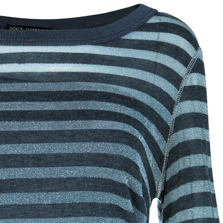 Pre Owned Dolce and Gabbana Grey and Silver Long Sleeve Top M