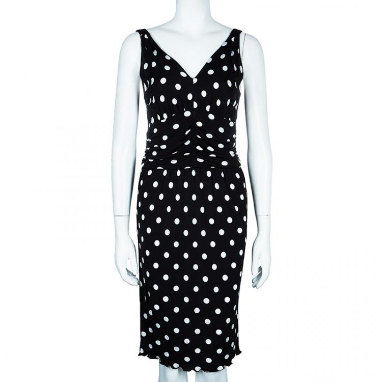 Pre Owned Dolce And Gabbana Monochrome Polka-dot Dress S