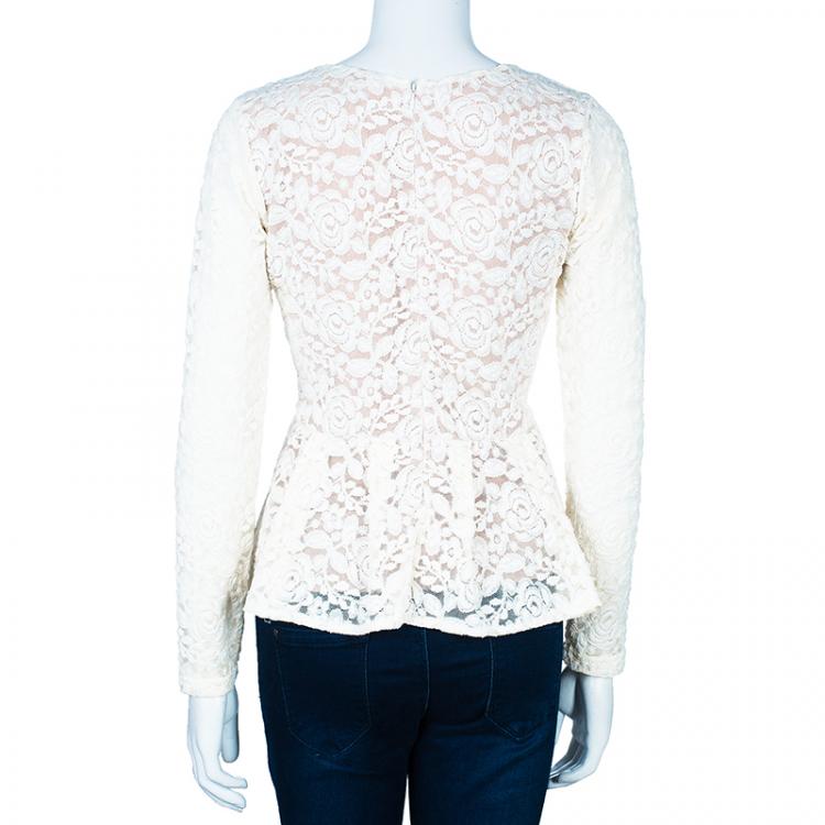 Pre Owned Dolce and Gabbana Cream Lace Peplum Top M