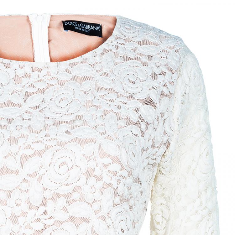 Pre Owned Dolce and Gabbana Cream Lace Peplum Top M