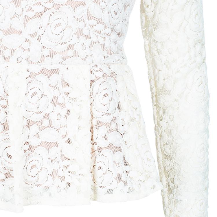 Pre Owned Dolce and Gabbana Cream Lace Peplum Top M