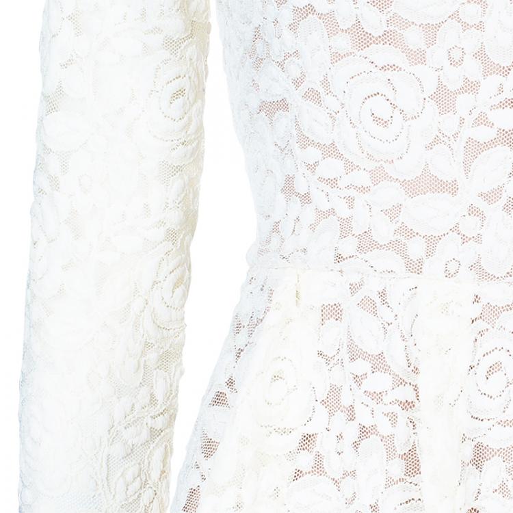 Pre Owned Dolce and Gabbana Cream Lace Peplum Top M