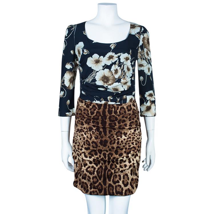 Pre Owned Dolce and Gabbana Mix Print Long Sleeve Dress M