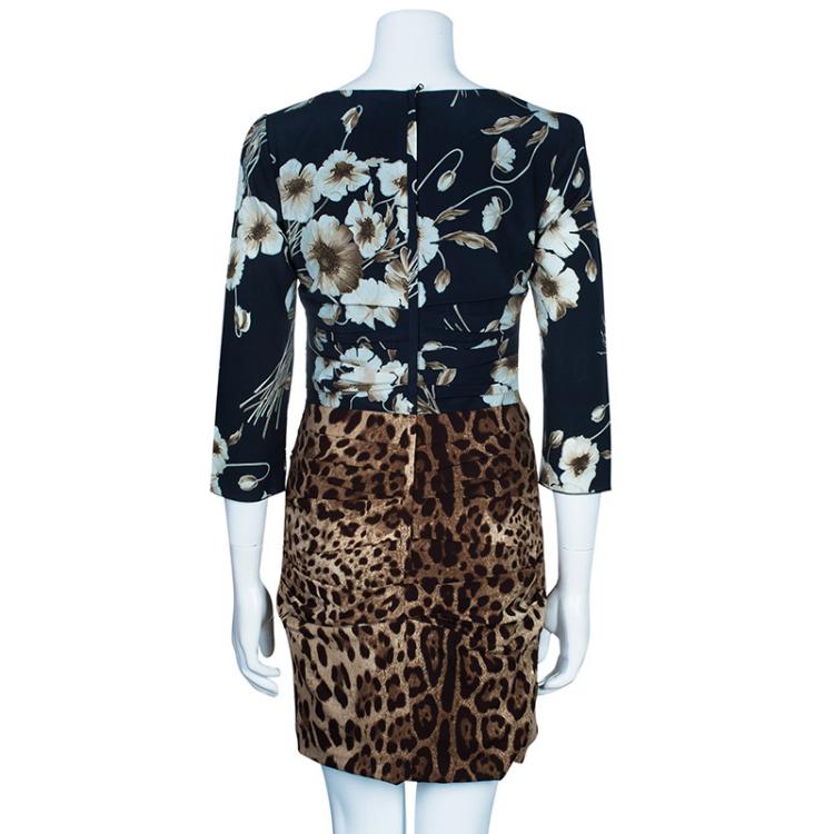 Pre Owned Dolce and Gabbana Mix Print Long Sleeve Dress M